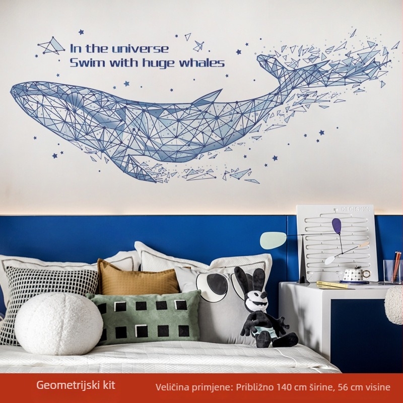 Geometrijska kitova zidna naljepnica – set za dnevni boravak i spavaću sobu, vodootporan PVC, 2 komada, kreativni zidni ukras za dječju sobu