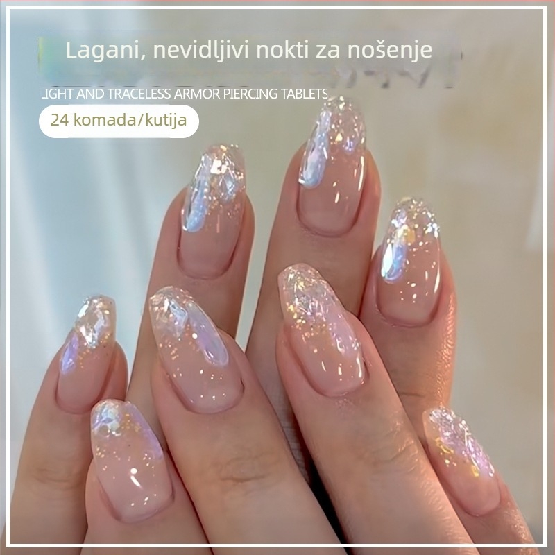 Odvojive naljepnice za nokte s dizajnom vila i aurora borealis – gotovi umjetni nokti