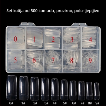 Kutija od 500 francuskih naljepnica za nokte, prirodna prozirna boja, polupokrivajući nokti