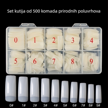 Kutija od 500 francuskih naljepnica za nokte, prirodna prozirna boja, polupokrivajući nokti