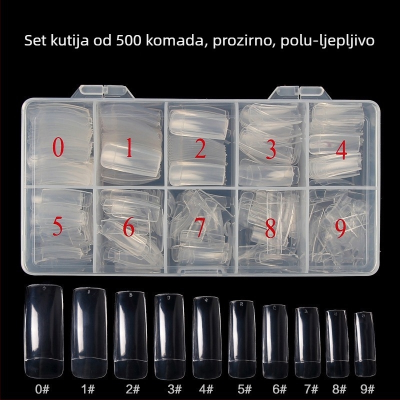 Kutija od 500 francuskih naljepnica za nokte, prirodna prozirna boja, polupokrivajući nokti