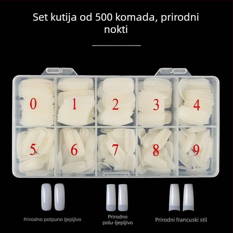 Kutija od 500 francuskih naljepnica za nokte, prirodna prozirna boja, polupokrivajući nokti