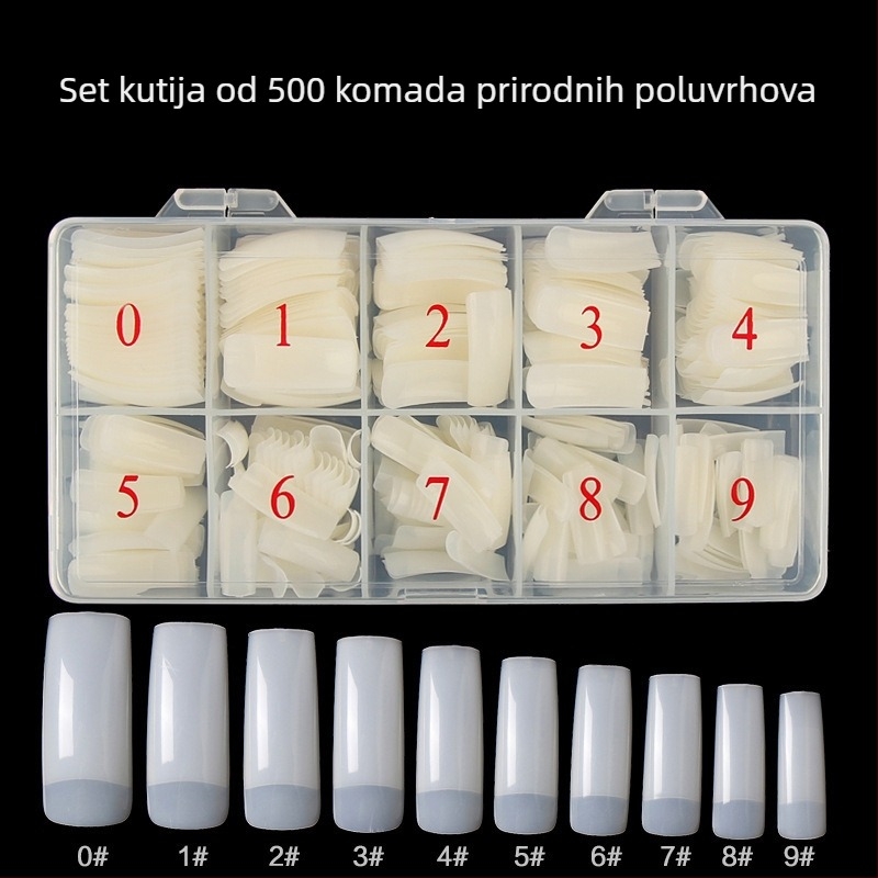Kutija od 500 francuskih naljepnica za nokte, prirodna prozirna boja, polupokrivajući nokti