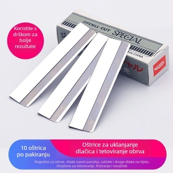 Karbonsko-čelični trimer za obrve s staklenim rubom i nazubljenom oštricom, jednokratni trimer za obrve, alat za šminkanje obrva s tetovažom.