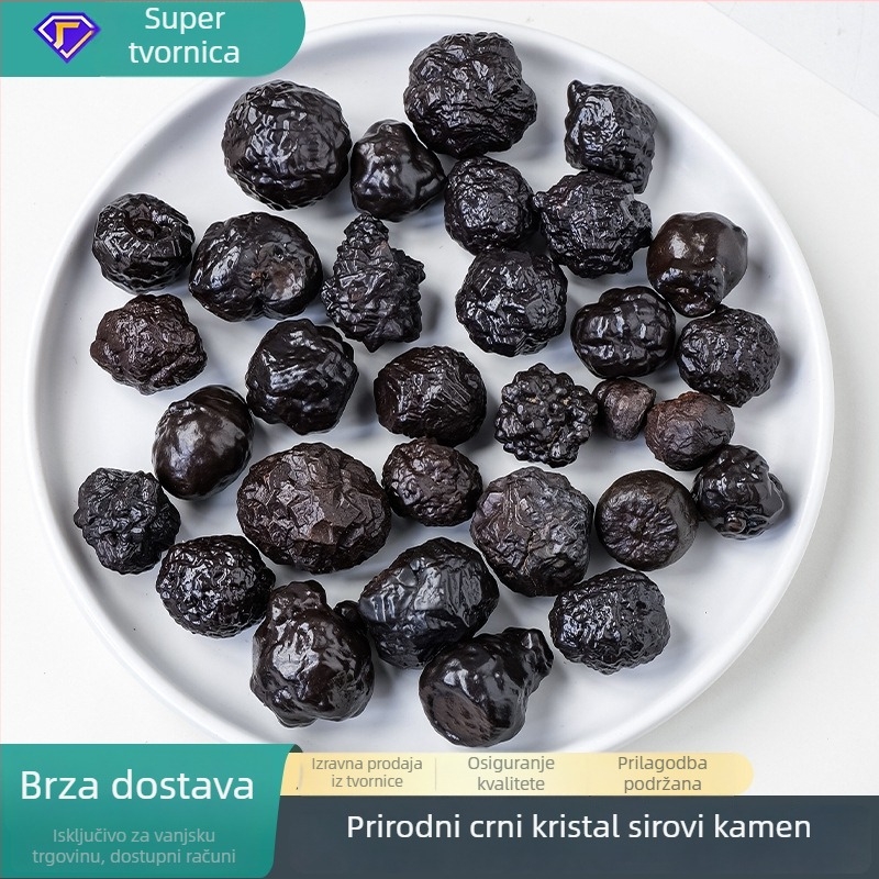 Prirodni crni kristalni kamen – sirovi kamen želježnog meteorit, uzorak limonita, kamen za aromaterapiju, moderan minimalistički dekor