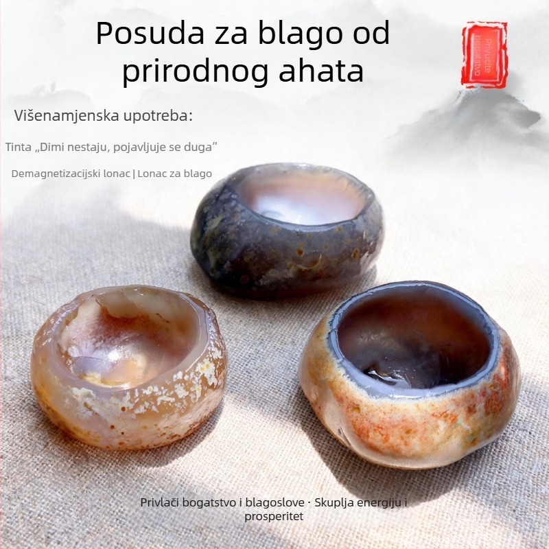 Prirodni achat pepeljara, sirova jade zdjela, kristal kalcedon riznica zdjela, stolna dekoracija, mali ukras