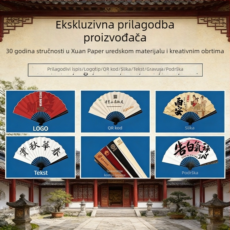 Mini sklopivi fan od rižinog papira, prilagodljiv za DIY slikanje, tradicionalni kineski stil, kulturni poklon