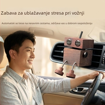 Automobilski aromatizator od crnog oraščića, robot s treperavim nogama, montiran na otvor za zrak — kreativna drvena dekoracija