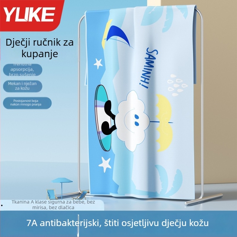 Dječji kupaonski ručnik s crtanim motivom, s kopčom, iznimno mekan, upija brzo, mikrovlakana plažna ručnik