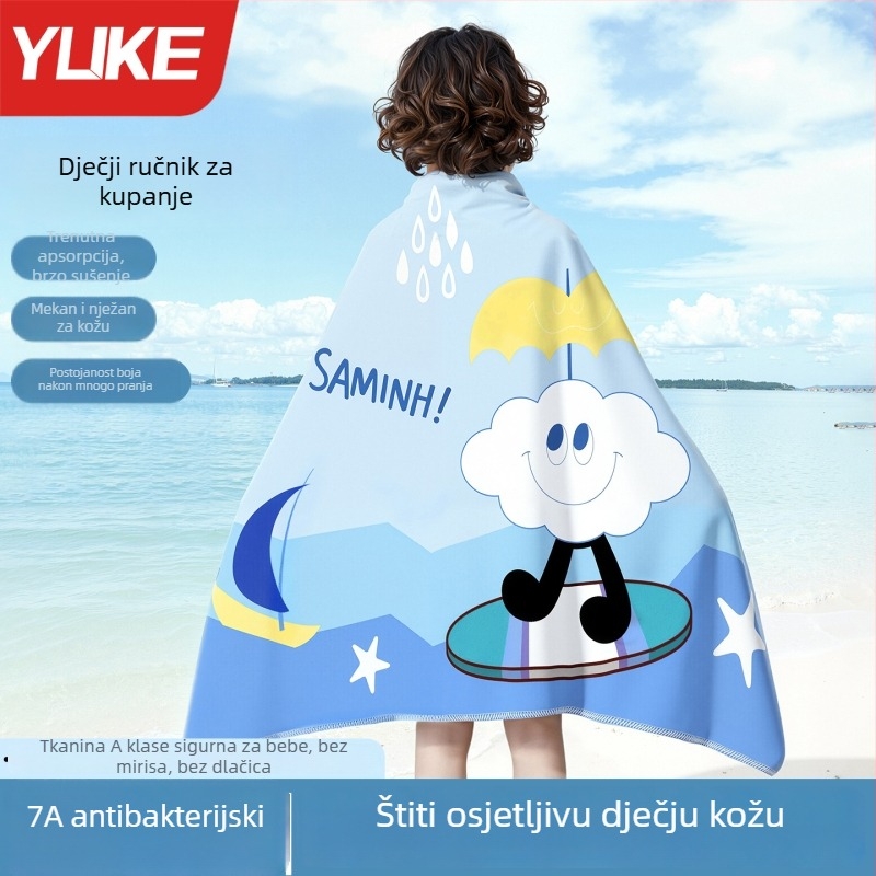 Dječji kupaonski ručnik s crtanim motivom, s kopčom, iznimno mekan, upija brzo, mikrovlakana plažna ručnik