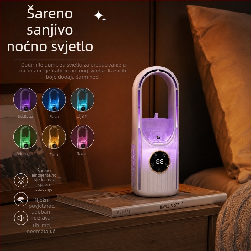 Ventilator bez lopatica, tih, za spavaću sobu ili dom, šest brzina ovlažavanja i hlađenja, energetski učinkovit kružni hladni zrak