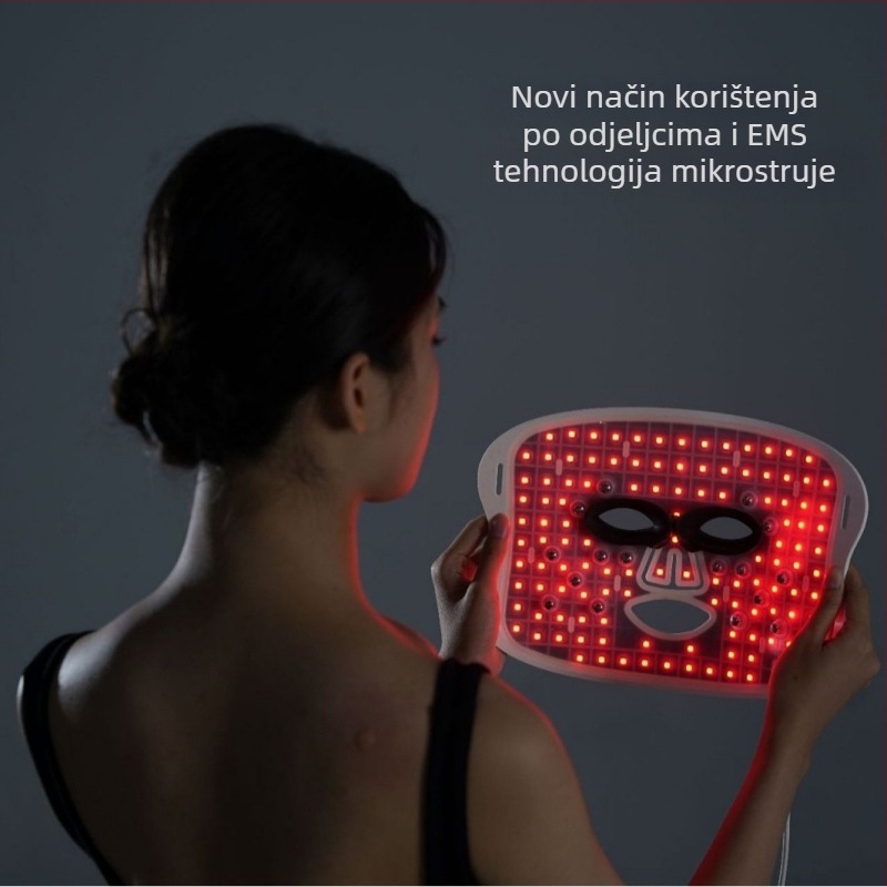 LED maska za fototerapiju s EMS mikrostrujom – silikon maska s višebojnim svjetlom i fotonskim pomlađivanjem kože