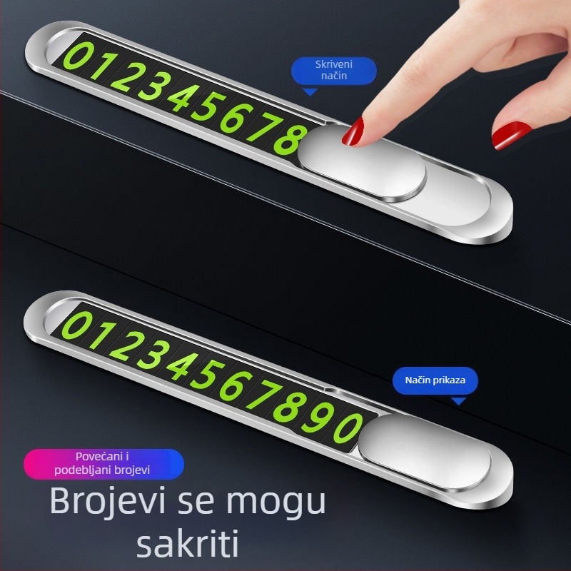 Svjetleći skriveni privremeni znak za parkiranje od cinkovog legura, s brojem telefona za vozilo