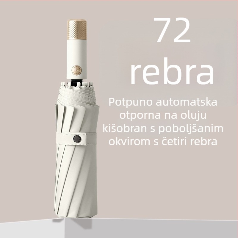 Automatski kišobran s 72 rebara i crnim premazom, kišobran za sunce i kišu, veliki, otporan na vjetar