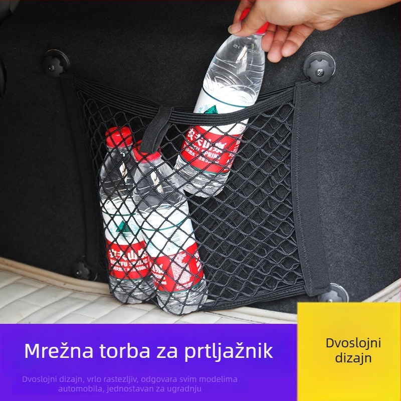 Mrežasta vrećica za skladištenje u prtljažniku s Velcro trakom, organizator prtljažnika s stražnjim kukom