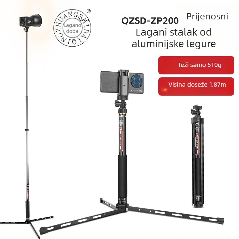 ZP200 aluminijski sklopivi držač za telefon s LED rasvjetom, prijenosni stativ