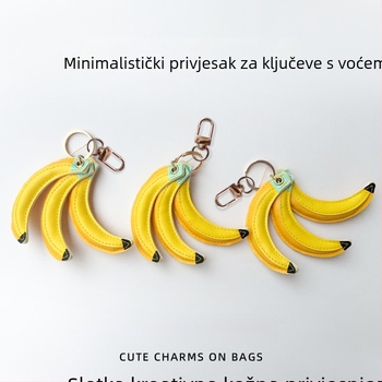 Novi slatki privjesak za torbu u obliku voća, s jedinstvenim dizajnom, banana i breskva, PU kožni privjesak za ključeve