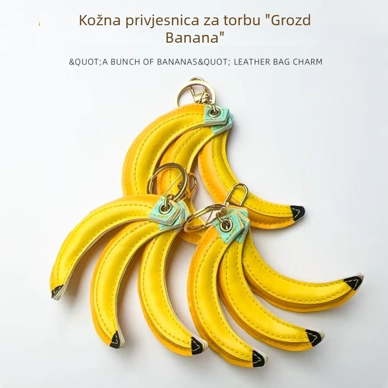 Novi slatki privjesak za torbu u obliku voća, s jedinstvenim dizajnom, banana i breskva, PU kožni privjesak za ključeve