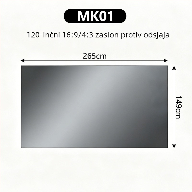 4K metalni projekcijski zaslon s antirefleksijom, 100/120 inča, HD 3D, kino razina