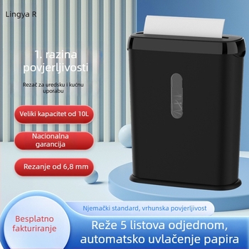 Lingya S616 automatski drti papira na trake za ured i dom, 6,8 mm, 5 listova, razina sigurnosti P-1, spremnik otpada 8–10 L, prilagodljivo