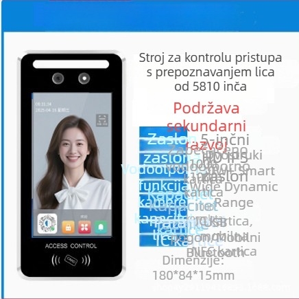 5-inčni sustav za evidenciju prisutnosti i kontrolu pristupa s dinamičkim prepoznavanjem lica, lozinkom, Wi‑Fi, otključavanje otiskom prsta, vodootporan