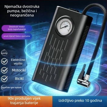 Bežična pumpa za napuhavanje guma automobila, visoke snage, prijenosna ručna, s analognim mjeračem tlaka i univerzalnim nastavkom