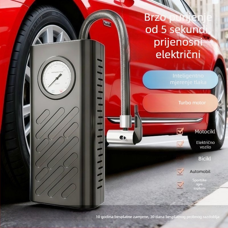 Bežična pumpa za napuhavanje guma automobila, visoke snage, prijenosna ručna, s analognim mjeračem tlaka i univerzalnim nastavkom