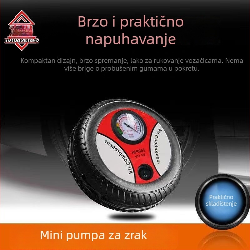 Prijenosna električna pumpa za gume automobila, 12V, višenamjenska