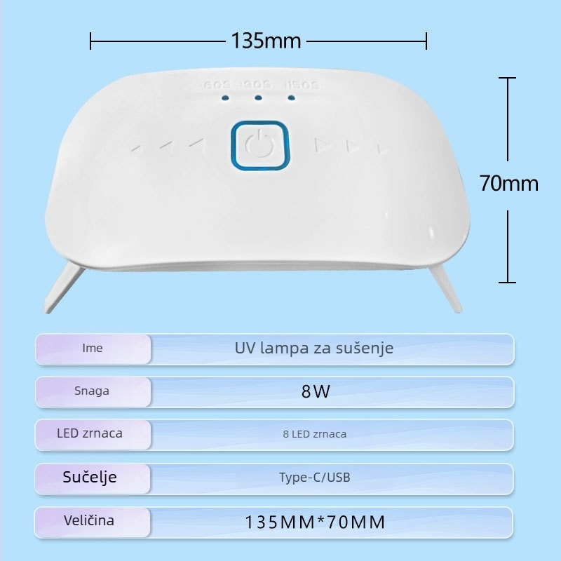 LED UV lampa za nokte – fototerapijski uređaj, brzo UV učvršćivanje, bijela, model XX-UV8