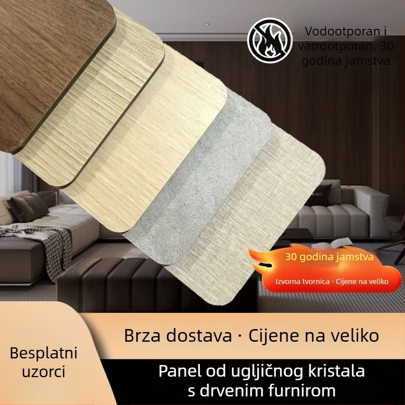 Panel zida od karbonskog kristala, bez lakiranja, unutarnja dekoracija dnevnog boravka, bambusov ugljen drveni uzor, veneerp panel za cijeli dom
