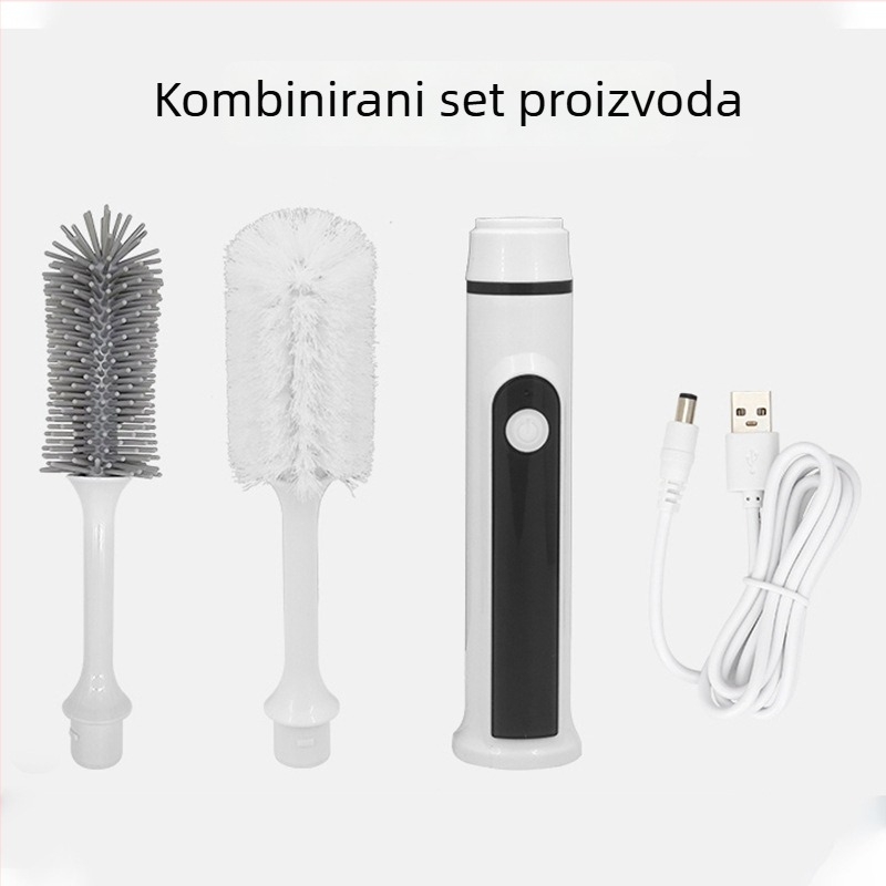 Električni silikonasti set četkica za čišćenje šalice, bočice i bradavice s dugim držalom