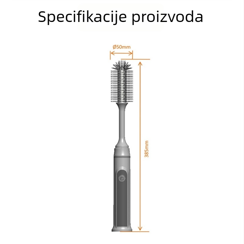 Električni silikonasti set četkica za čišćenje šalice, bočice i bradavice s dugim držalom