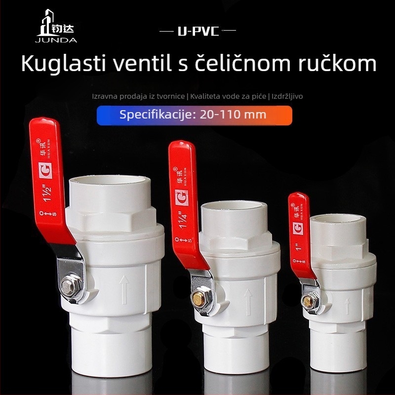 PVC kuglični ventil s čeličnom ručkom, ravni protok vodovodne cijevi, brzo spajanje
