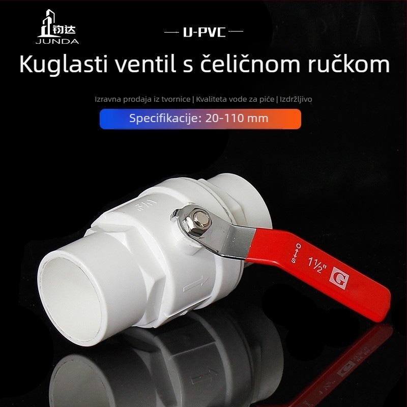 PVC kuglični ventil s čeličnom ručkom, ravni protok vodovodne cijevi, brzo spajanje