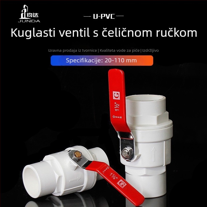 PVC kuglični ventil s čeličnom ručkom, ravni protok vodovodne cijevi, brzo spajanje