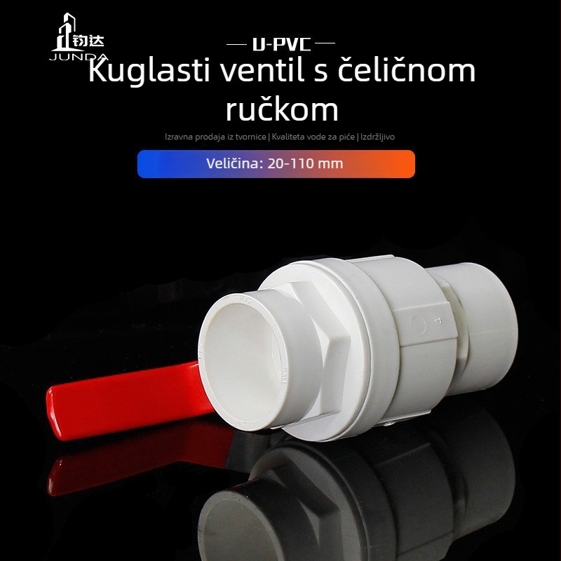 PVC kuglični ventil s čeličnom ručkom, ravni protok vodovodne cijevi, brzo spajanje