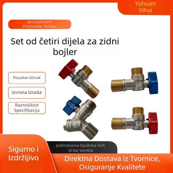 4-dijelni set mesinganih kutnih ventila s elektroplatiranim premazom, za zidnu montažu, kućna upotreba