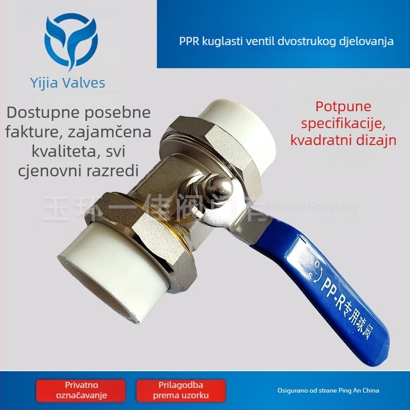 PPR kvadratni dvostruki kuglični ventil za vodovod, Yuhuan, ručna aktivacija, povratni ventil