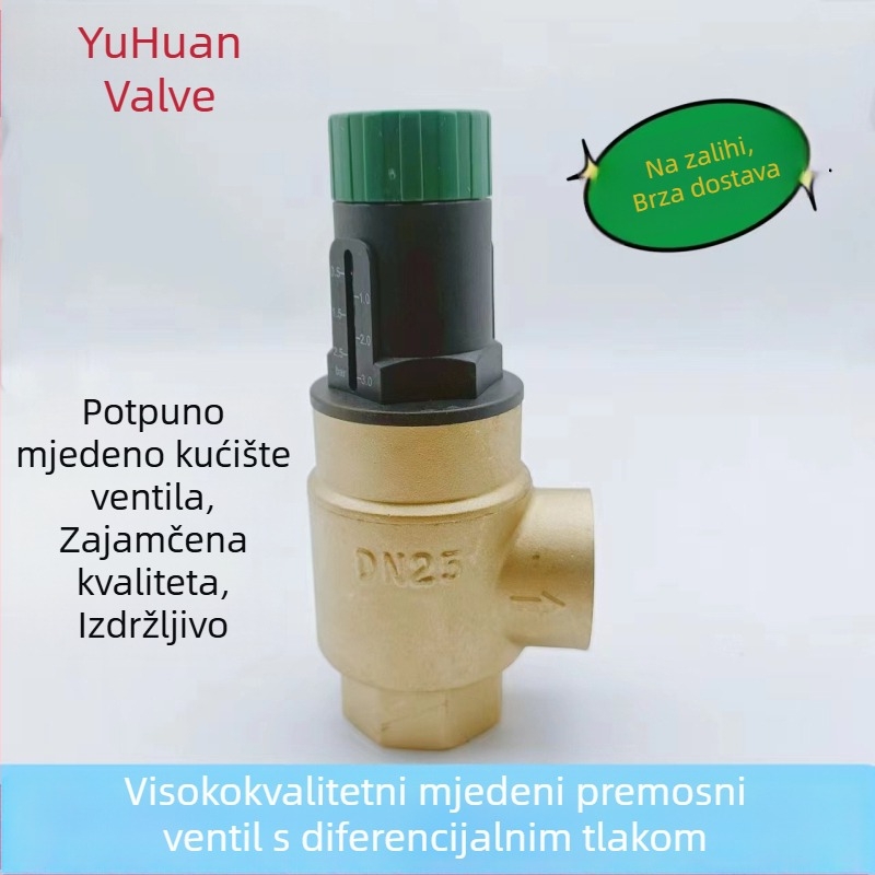 Kovani mesingani okomiti bypass ventil diferencijalnog tlaka za podno grijanje i klimatizaciju, regulatorni ventil za oslobađanje tlaka