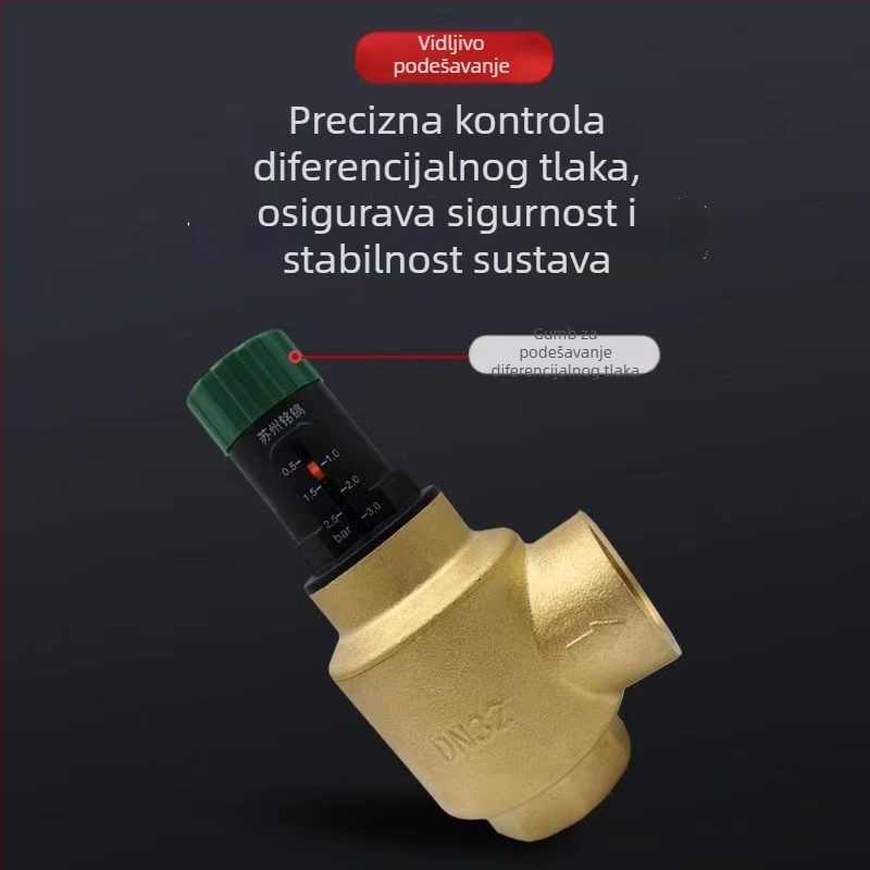 Kovani mesingani okomiti bypass ventil diferencijalnog tlaka za podno grijanje i klimatizaciju, regulatorni ventil za oslobađanje tlaka