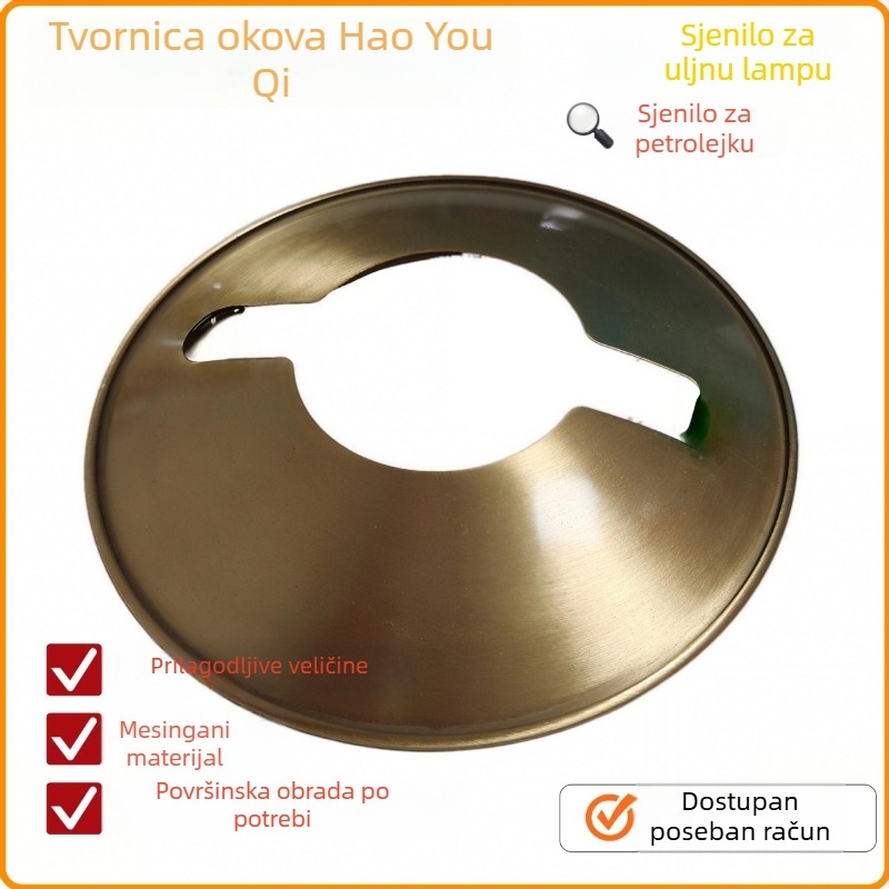 Štitnik od mesinga za uljnu lampu, konjsku lampu i kampersku lampu — poliran mesing, prilagodljiva veličina i materijal