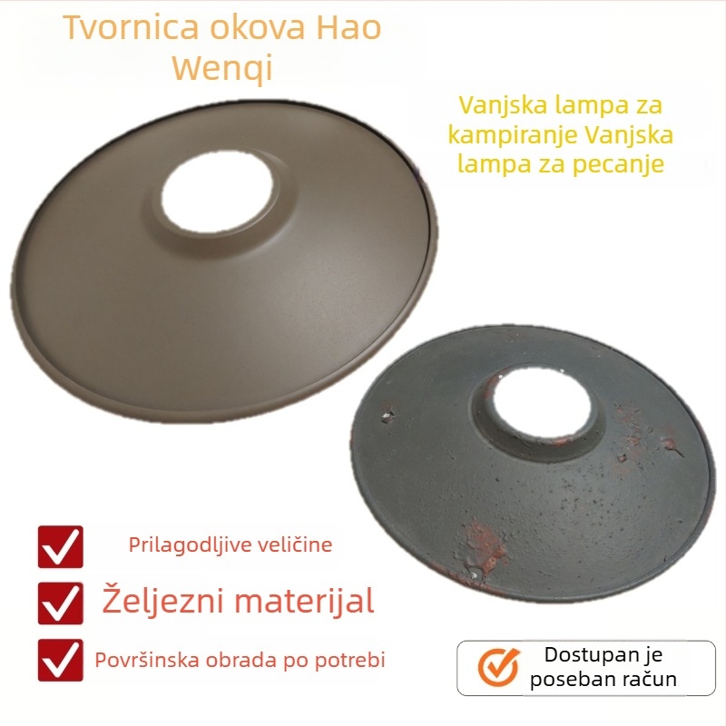 Vanjska kamp-lampa za kampiranje, tijelo od bakra, aluminija i željeza; veličine i boje po narudžbi; abažur od nehrđajućeg čelika.