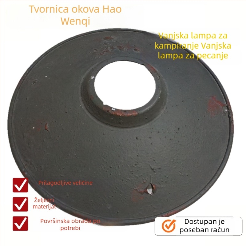 Vanjska kamp-lampa za kampiranje, tijelo od bakra, aluminija i željeza; veličine i boje po narudžbi; abažur od nehrđajućeg čelika.