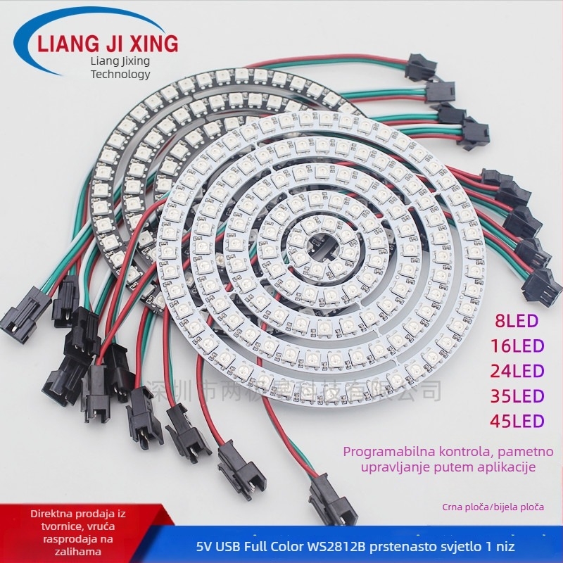 LED potpuno boja kružni prsten svjetla, 5050 RGB LED-ovi, WS2812B, 5V, Anđeosko oko, ugrađeni IC, jednopunkt kontrola