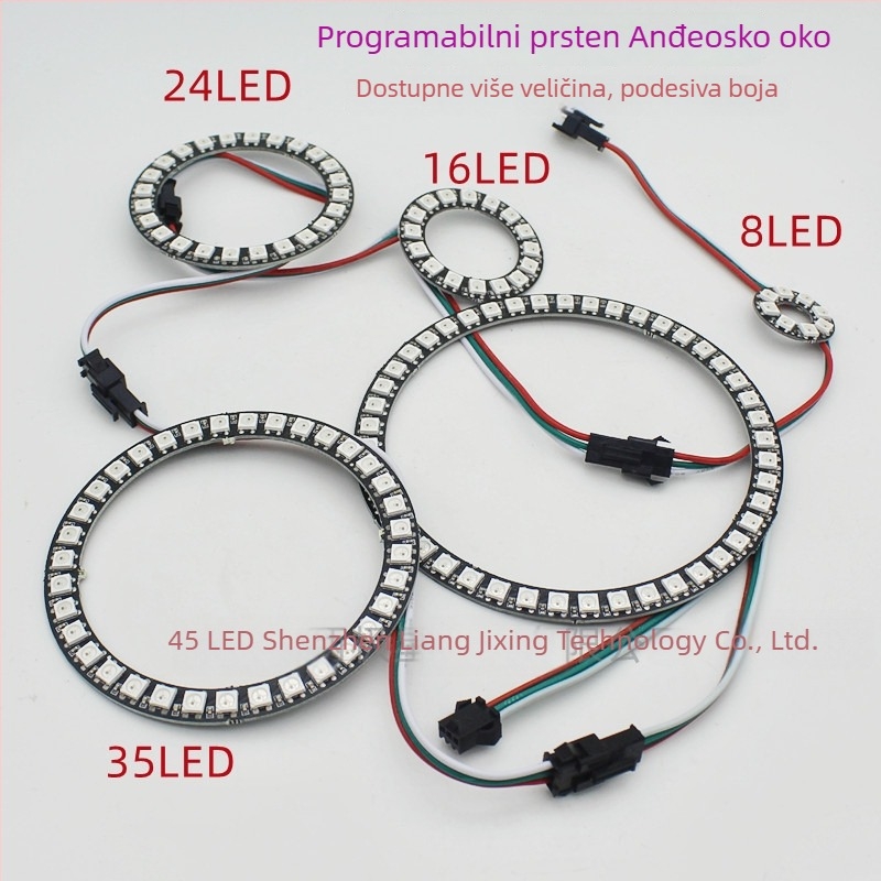 LED potpuno boja kružni prsten svjetla, 5050 RGB LED-ovi, WS2812B, 5V, Anđeosko oko, ugrađeni IC, jednopunkt kontrola