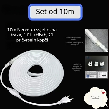 Fleksibilna LED neonska traka, vodootporna COB, jednostrana, 9W/m, 120 LED 2835, 180° snop, dimmabilna, vijek 50.000 h, veličina 15×15 mm