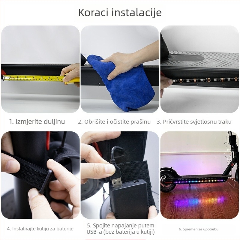 5V kućište baterije za ambijentalno osvjetljenje za skuter i hoverboard, RGB LED traka za vanjsku upotrebu, 50 cm