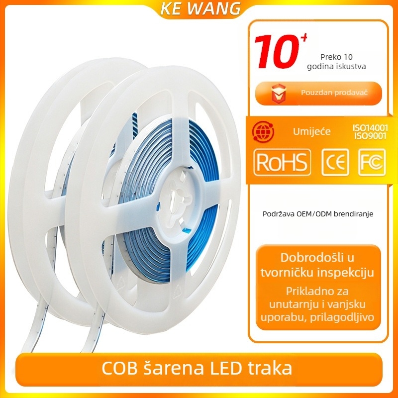 5V COB LED traka s promjenjivom bojom, širina 5 mm, 160 LED-ova, samoljepljiva, fleksibilna, multicolor atmosfera osvjetljenja