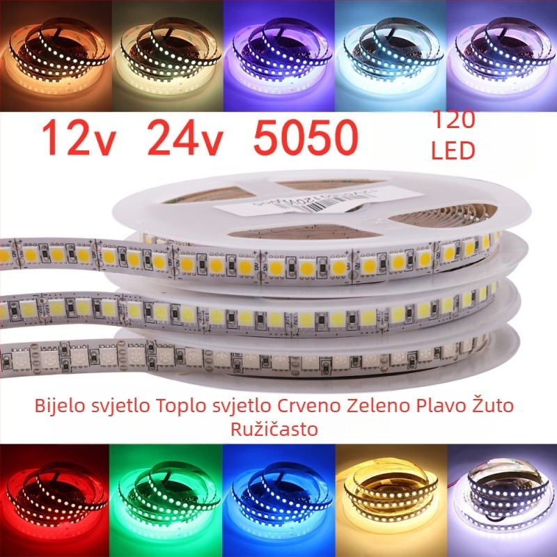 12V 5050 LED traka, jednoredna, 120 LED, fleksibilna, RGB mijenja boje, CRI 80