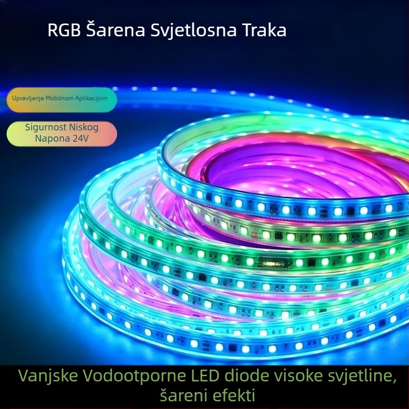 24V RGB LED traka s učinkom tekućih boja, vanjska vodootporna, epoksijom ispunjena s integriranim napajanjem, 24V